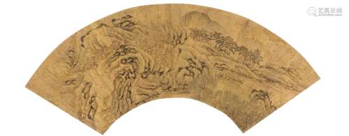 文伯仁（1502～1575）（款） 层峦重汀图 扇页 水墨泥金纸本