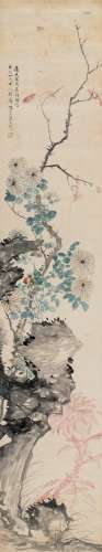 陈文锦（清） 1838年作 菊石图 立轴 设色纸本