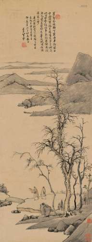 冒襄（1611～1693）（款） 1670年作 疏林平远图 立轴 设色纸本