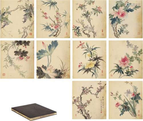 缪嘉惠（1841～1918） 花卉册 （十页） 册页 设色绢本