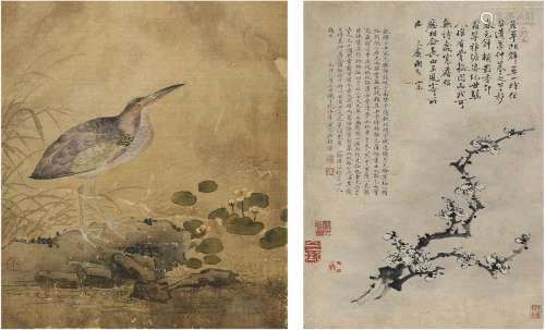余省（1692～1767）  郭乐之（清·乾隆） 水鸟图·墨梅图 立轴 设色纸本·水墨纸本