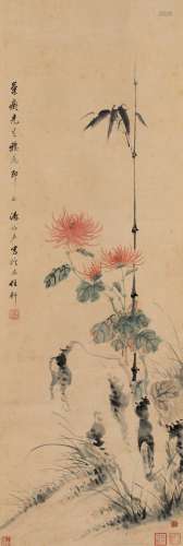 汤禄名（1804～1874） 菊石图 立轴 设色纸本