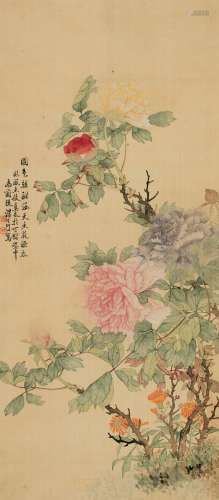 汤世澍（1831～1902） 临恽寿平牡丹图 立轴 设色绢本