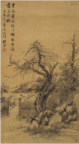 张赐宁（1743～1817后） 1789年作 雪后园林图 立轴 设色绢本