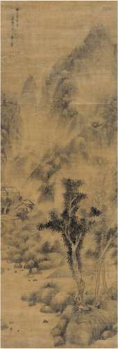 李流芳（1575～1629）（款） 1624年作 疏林远岫图 立轴 水墨绫本
