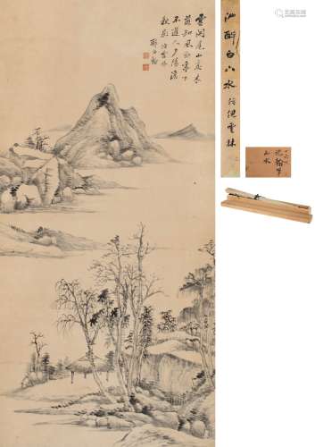 沈翰（1875-1908） 仿倪云林山水 立轴 水墨纸本