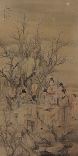 胡应祥（1865～1951） 夜宴桃李园 立轴 绢本