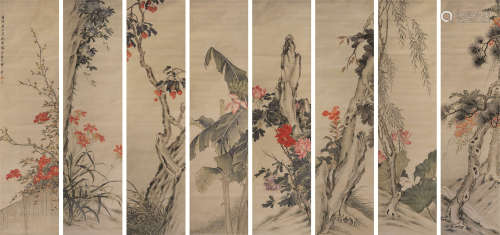 张兆祥（1852～1908） 绘画 八屏屏轴 绢本