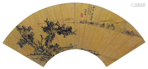 张宏（1577～1652） 山水扇页 镜片 泥金笺本