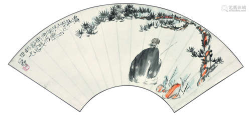 陈子庄（1913～1976） 人物扇页 镜框 纸本