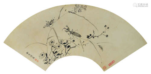 余省（1736～1795） 草虫扇页 镜片 纸本