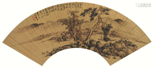 蓝瑛（1585～约1666） 山水扇页 镜片 泥金笺本