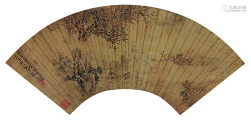 张宏（1577～1652） 山水扇页 镜片 泥金笺本