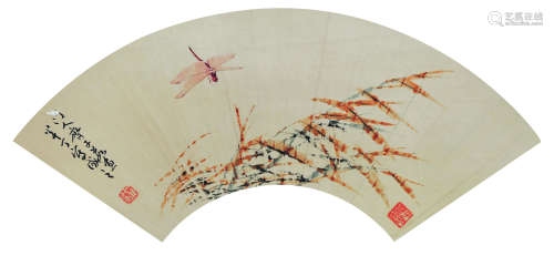 陈半丁（1876～1970） 草虫扇页 镜片 纸本
