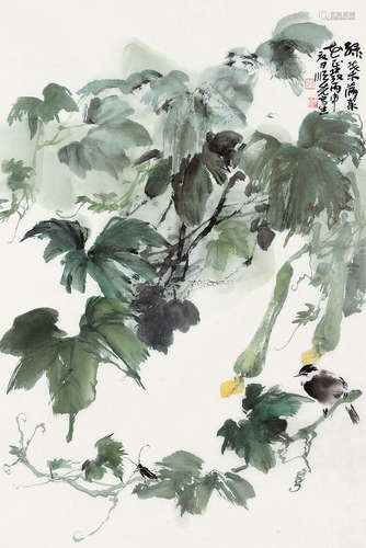 马顺先（b.1966） 1956年作 绿叶满架花正发 镜框 设色纸本