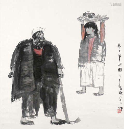 聂鸥（b.1948） 1986年作 早炊图 立轴 设色纸本