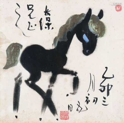 韩美林（b.1936） 1975年作 神驹图 镜框 设色纸本