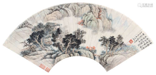 吴湖帆（1894～1968） 1952年作 飞雨烟云 镜框 设色纸本