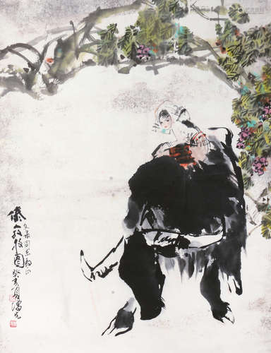 方增先（b.1931） 1983年作 傣人放牧图 立轴 设色纸本