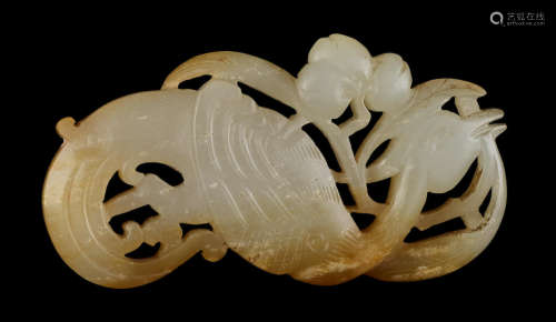 Qing dynasty A CELADON JADE 'PHOENIX' PLAQUE