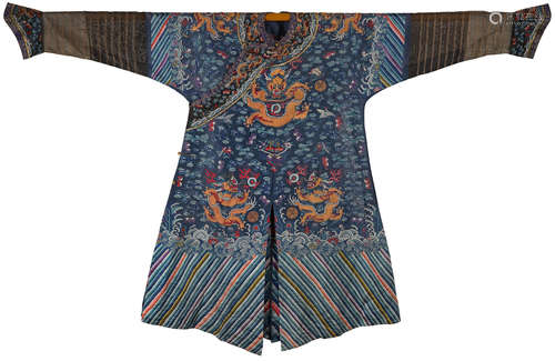 Late Qing dynasty A BLUE GAUZE 'DRAGON' ROBE