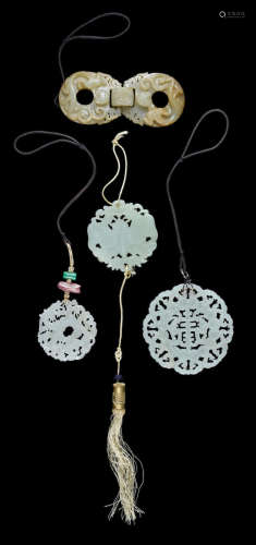 Qing dynasty FOUR JADE RETICULATED ORNAMENTS