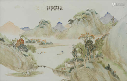 20th century A Qianjiang-style landscape porcelain plaque