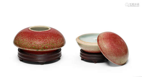Late Qing dynasty A PEACHBLOOM-GLAZED SCHOLAR'S TWO-PIECE TABLE SET