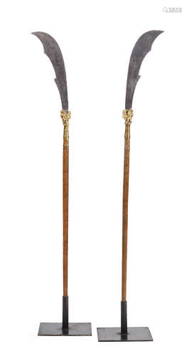 Mid-Qing dynasty A pair of mixed-metal 'dragon' halberds