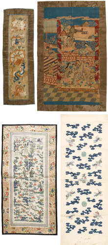 Late Qing/Republic period FOUR TEXTILE PANELS