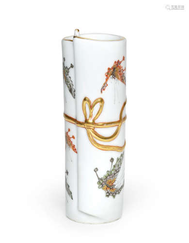 19th century A GRISAILLE, IRON-RED AND GILT 'BUTTERFLY' VASE