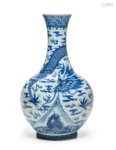 Guangxu mark and of the period A BLUE AND WHITE 'DRAGON AND CARP' VASE