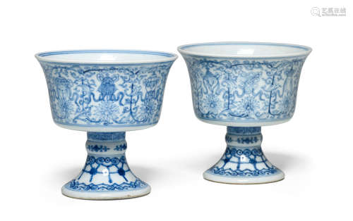 19th century  A pair of Blue and White porcelain butter lamps