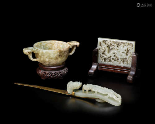 Ming/Qing dynasty THREE JADE CARVINGS
