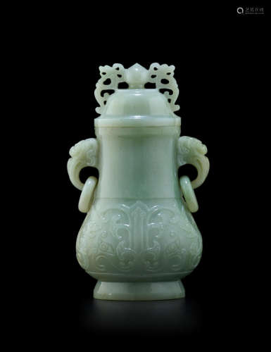 Qing dynasty A CELADON JADE VASE AND COVER