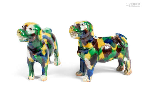 19th century A pair of sancai-glazed models of dogs