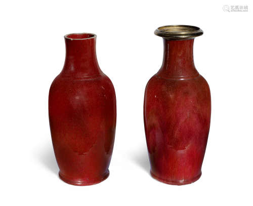 19th century A pair of flambé-glazed baluster vases