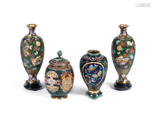 Meiji Period A group of four Japanese cloisonné enamel vases