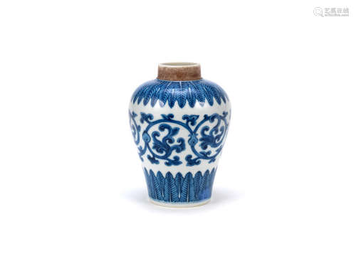 Jiaqing seal mark and of the period A small blue and white baluster vase