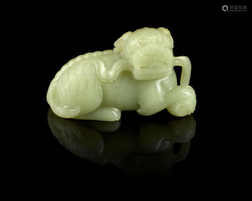 Qing Dynasty or later A yellow jade carving of a Buddhist lion