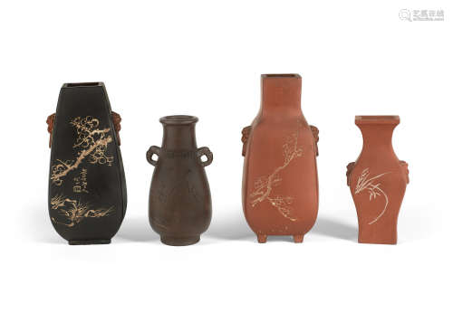 19th/20th century A group of Yixing engraved vases