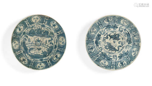 Late Ming Dynasty, 16th/17th century Two Swatow blue and white dishes for the Islamic market