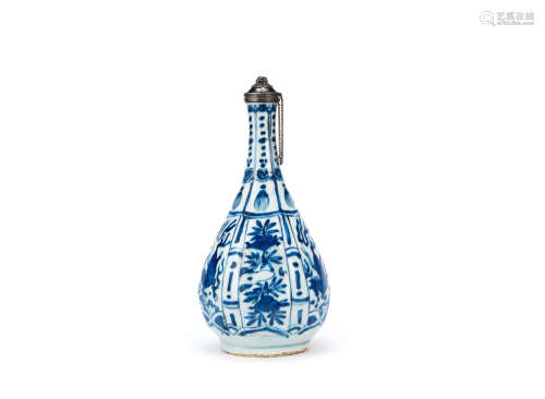 Wanli, the mounts possibly later A silver-mounted blue and white 'Kraak' bottle vase