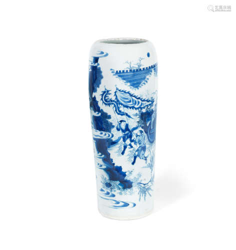 Circa 1640 A blue and white 'Romance of the Three Kingdoms' sleeve vase