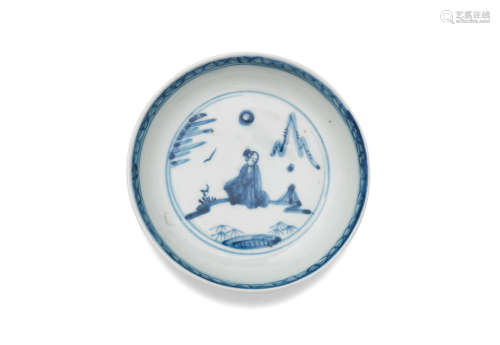Hongwu four-character mark, 17th century A small blue and white 'scholar' saucer dish