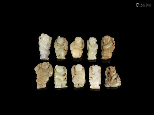 Late Qing Dynasty A group of jade figural carvings