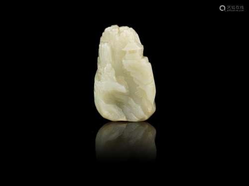 19th century A small pale green jade boulder carving