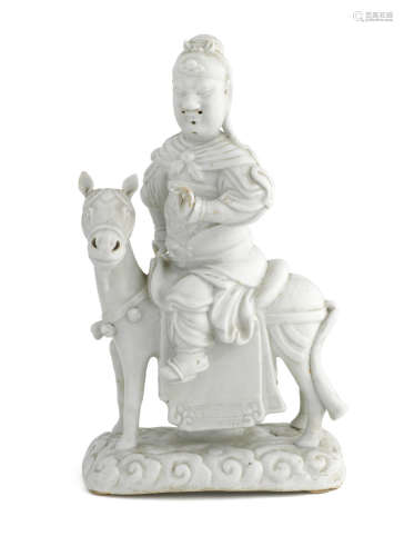 Kangxi A Blanc-de-Chine figure of Guandi on horseback