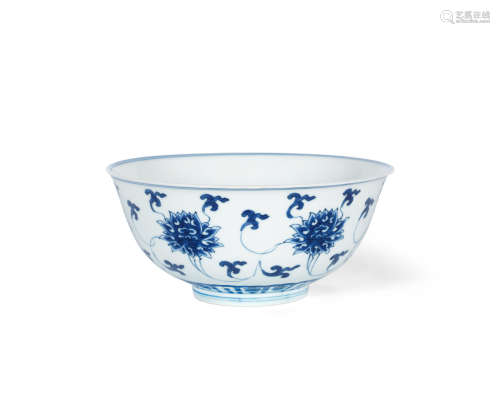 Kangxi six-character mark and of the period A blue and white 'lotus' bowl