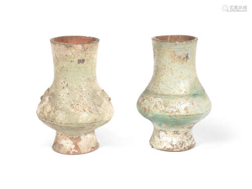 Han Dynasty Two green-glazed earthenware vases